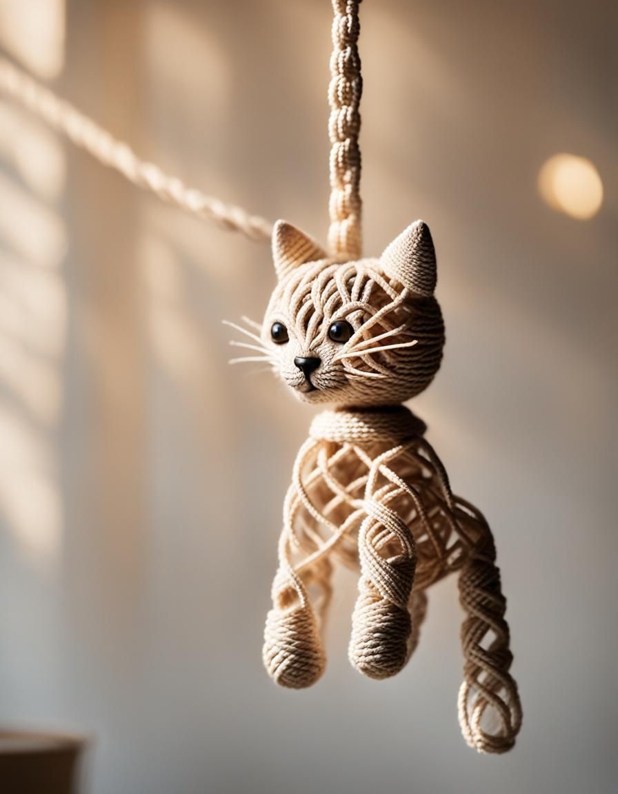 Detailed Macrame Cat Toy in Moody Lighting