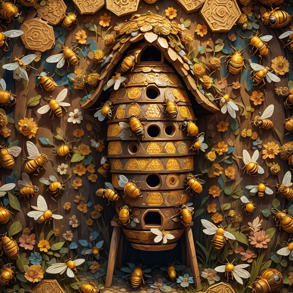 Medieval Beehive in Art Nouveau Style, Golden Hour