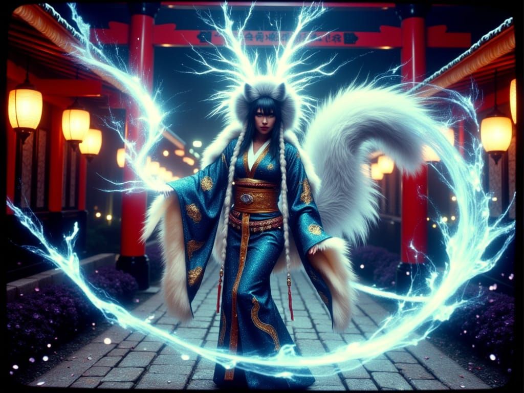 Mystical Kitsune in Traditional Japanese Aesthetic