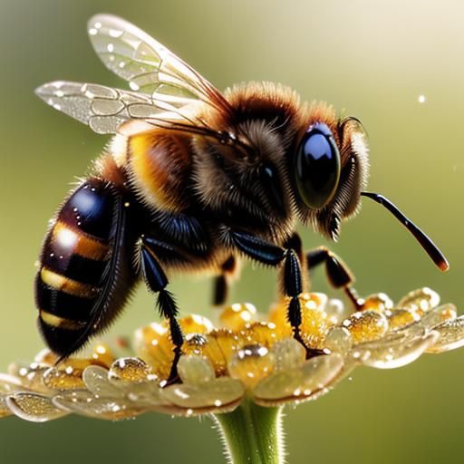 Macro Bee Drinking Honey in Morning Light