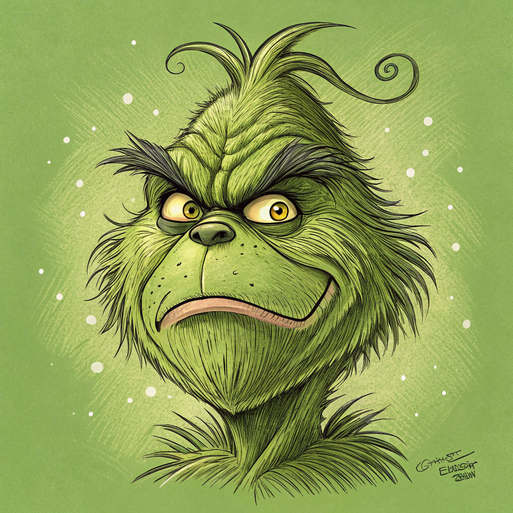 Cartoon Grinch Face in Dr. Seuss Style