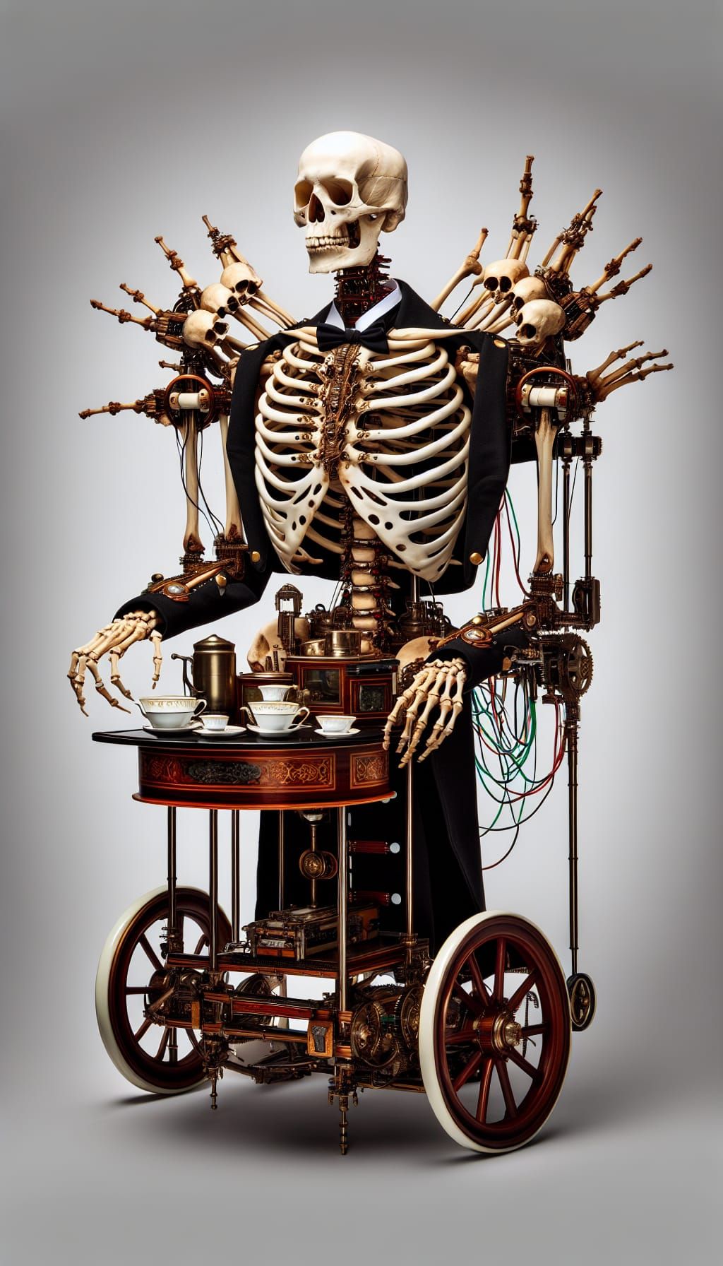 Steampunk Skeletal Butler Serving Tea