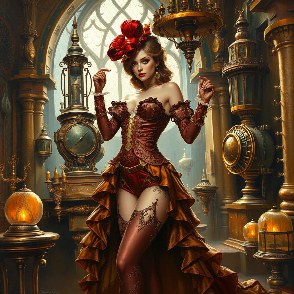 Victorian Castle: Woman in Opulent Oil Painting