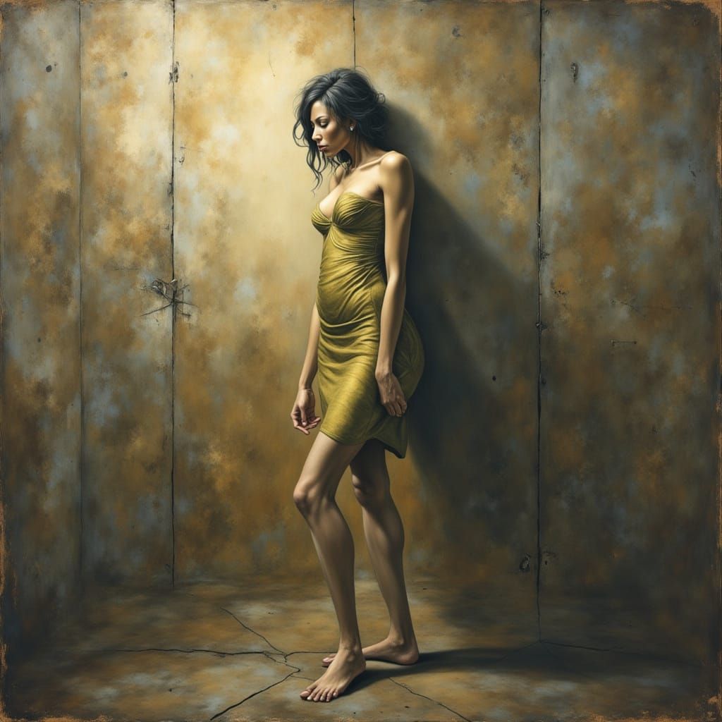 Swedish Pin-Up Woman in Gold Dress, Photorealistic Atmospher...