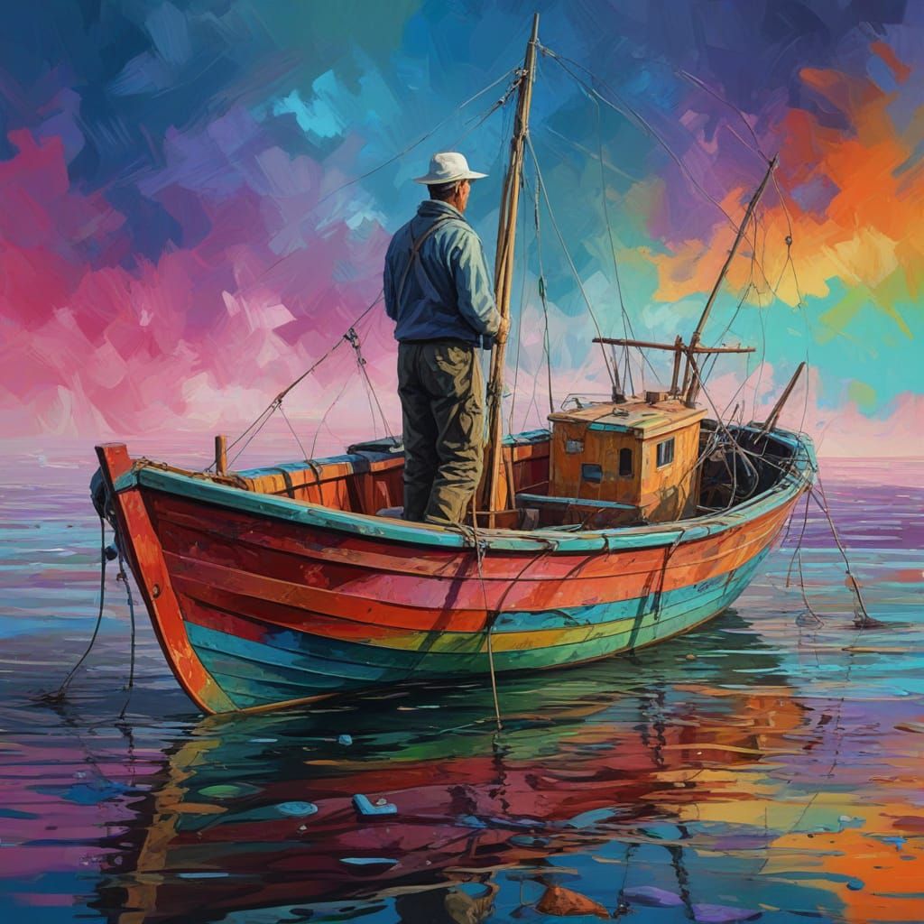 Fisherman's Prayer Oil Painting in Neo-Impressionist Style