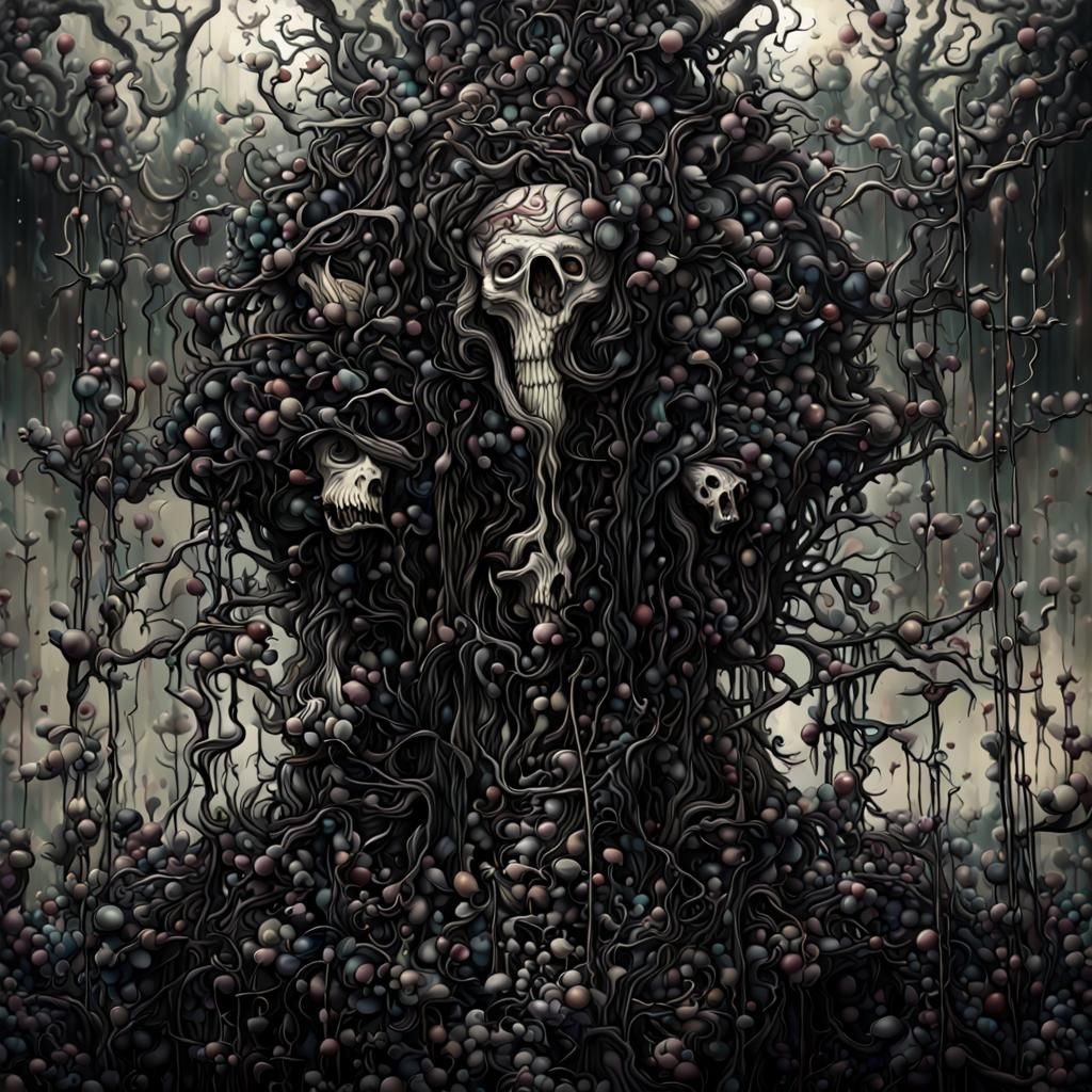 Surreal Gothcore Figure in Magnetostriction World