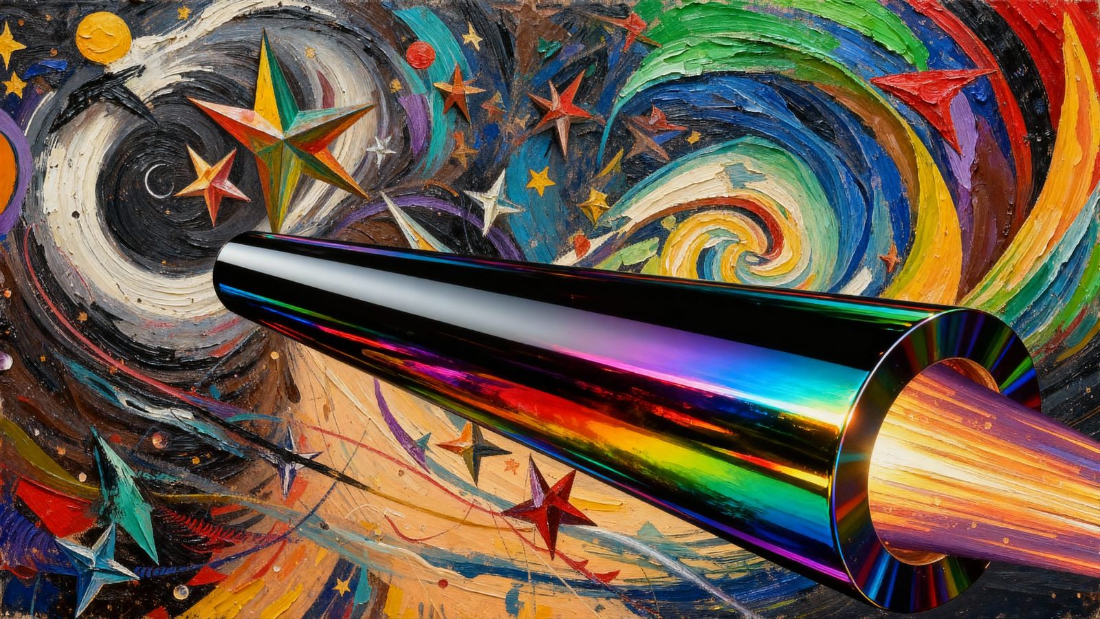 Sleek Rainbow Cylinder with Impasto Vortex