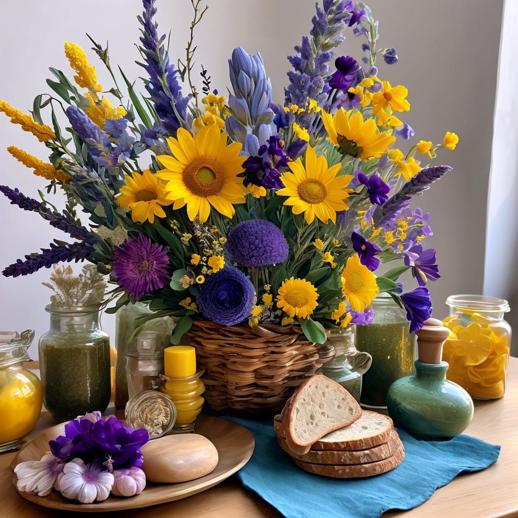 Whimsical Kitchen Witch Prepares Magical May Day Feast