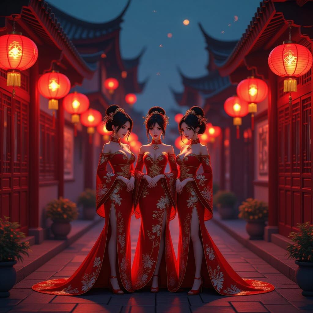 Chinese Women in Red Light District, Anime Style