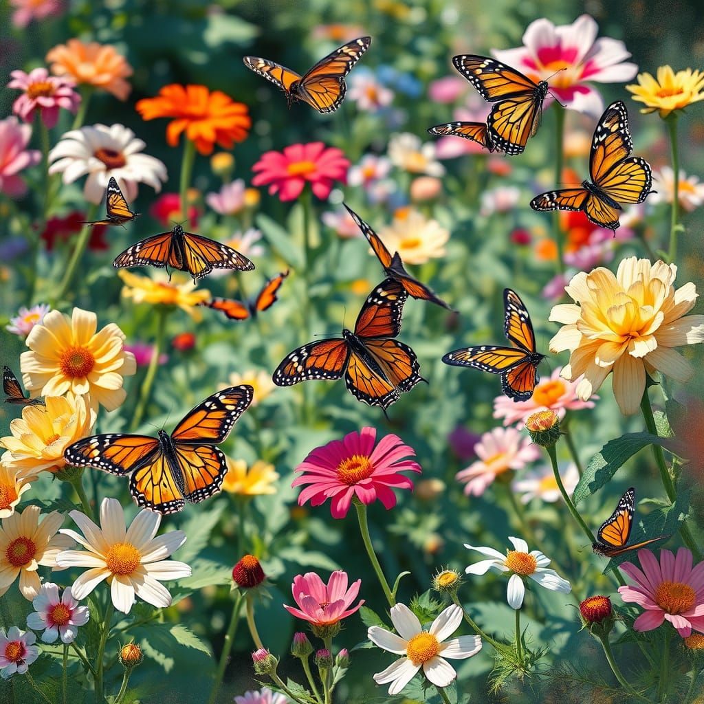 Impressionist Butterflies in a Vibrant Garden Scene