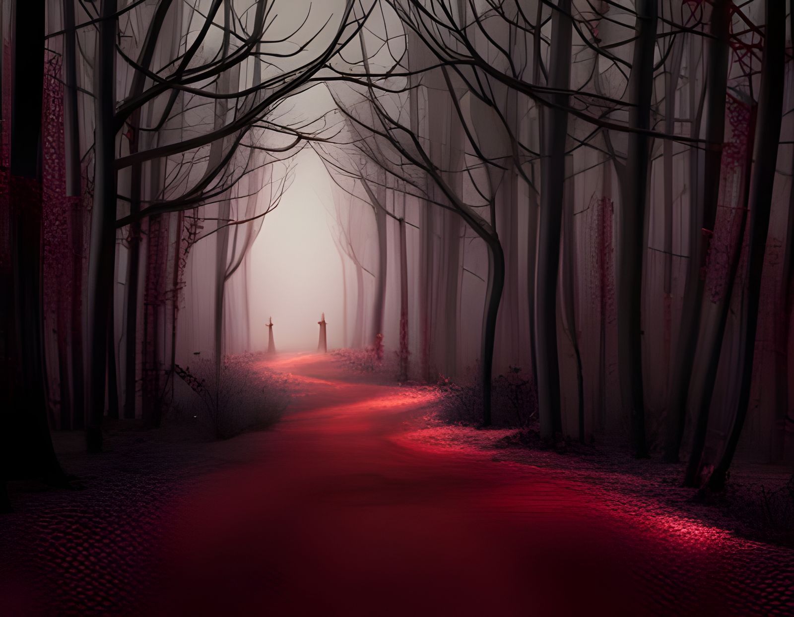 Scary Forest Path in Dark Surrealist Style