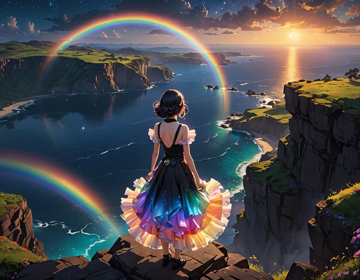 Galaxy Portal View with Rainbow Suit, 3D Anime Art