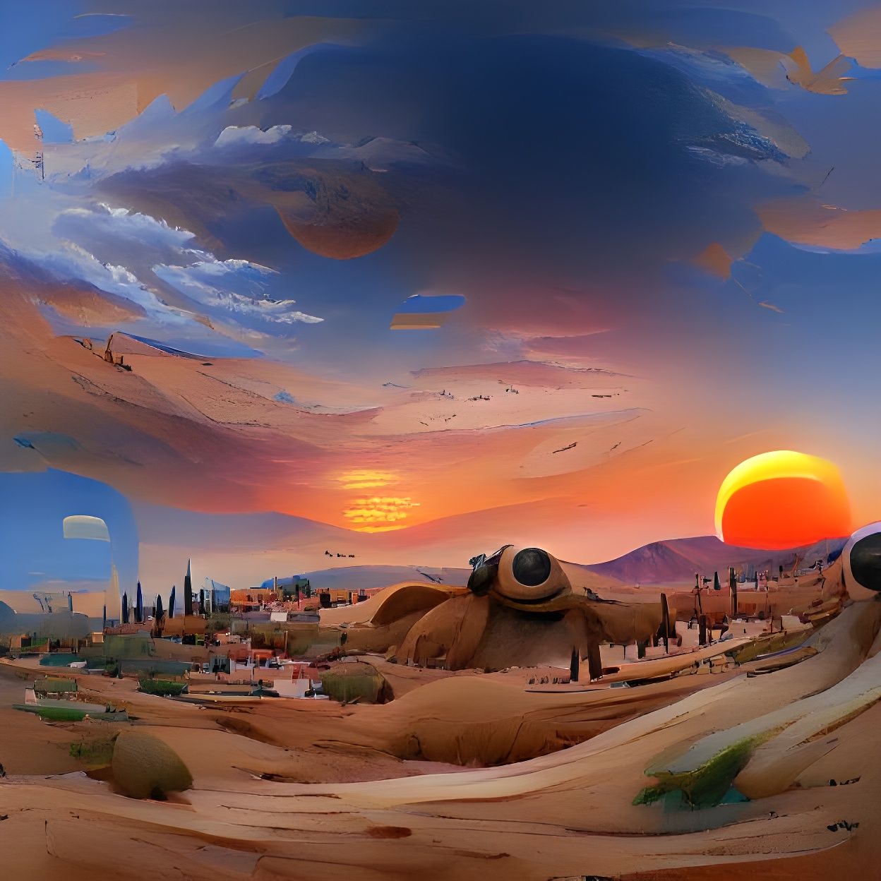 Tatooine Desert Sunset Panorama in Claymation Style