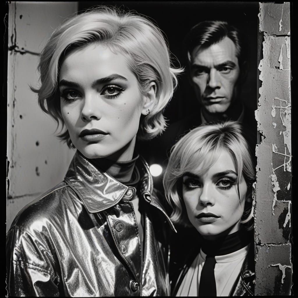 Moody Portrait of Andy Warhol and Edie Sedgwick in Film Noir...