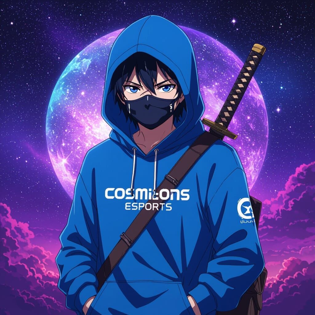 Anime Teen Esports Logo with Katana and Hoodie
