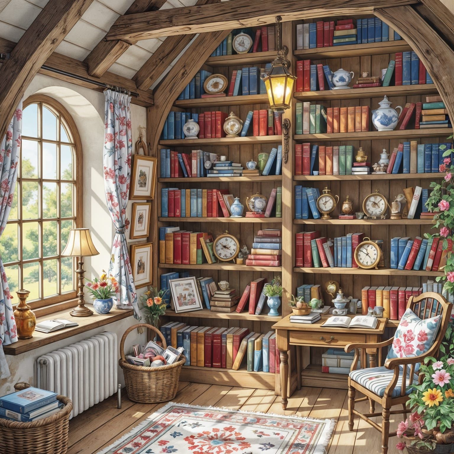 Cozy Library Illustration in Brambly Hedge Style