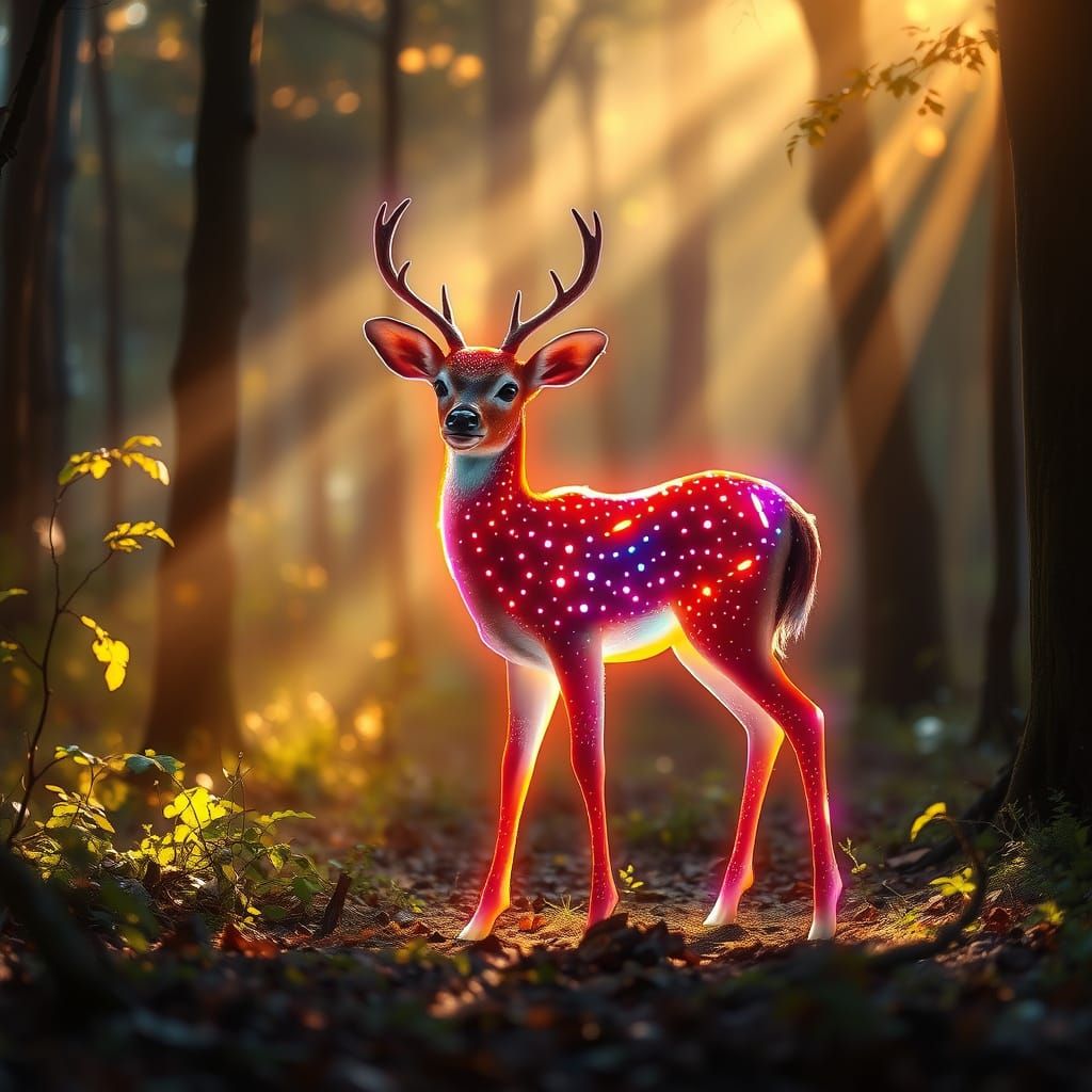 Luminous Fawn Radiates Enchanted Forest Aura in Neon Hues