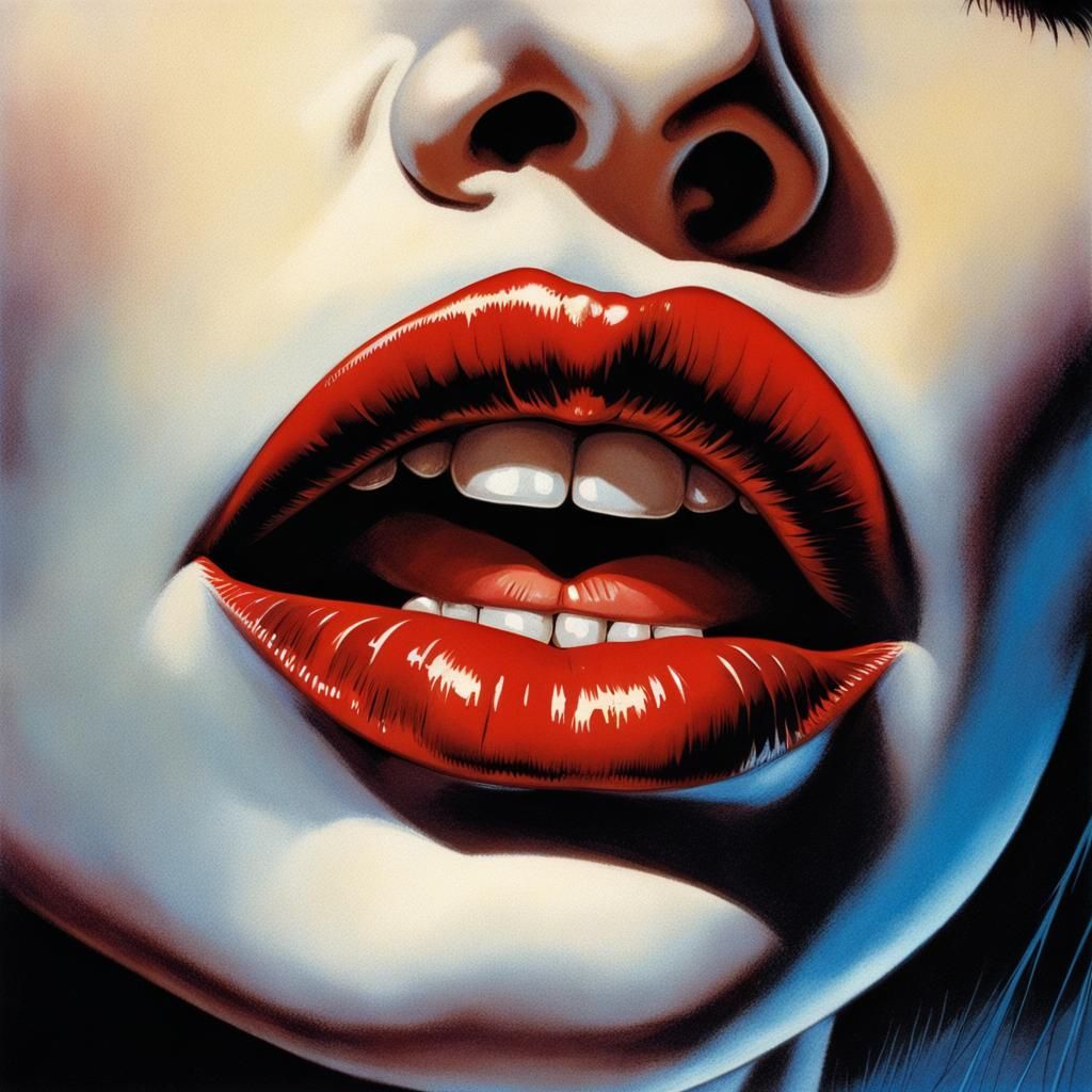 Gothic Vampire Lips Close-up in Dieselpunk Steampunk Style