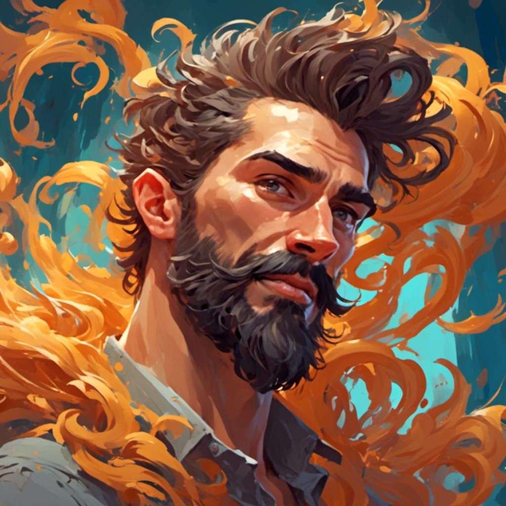 Confident Pasta Man with Beard in Hyperrealistic Style