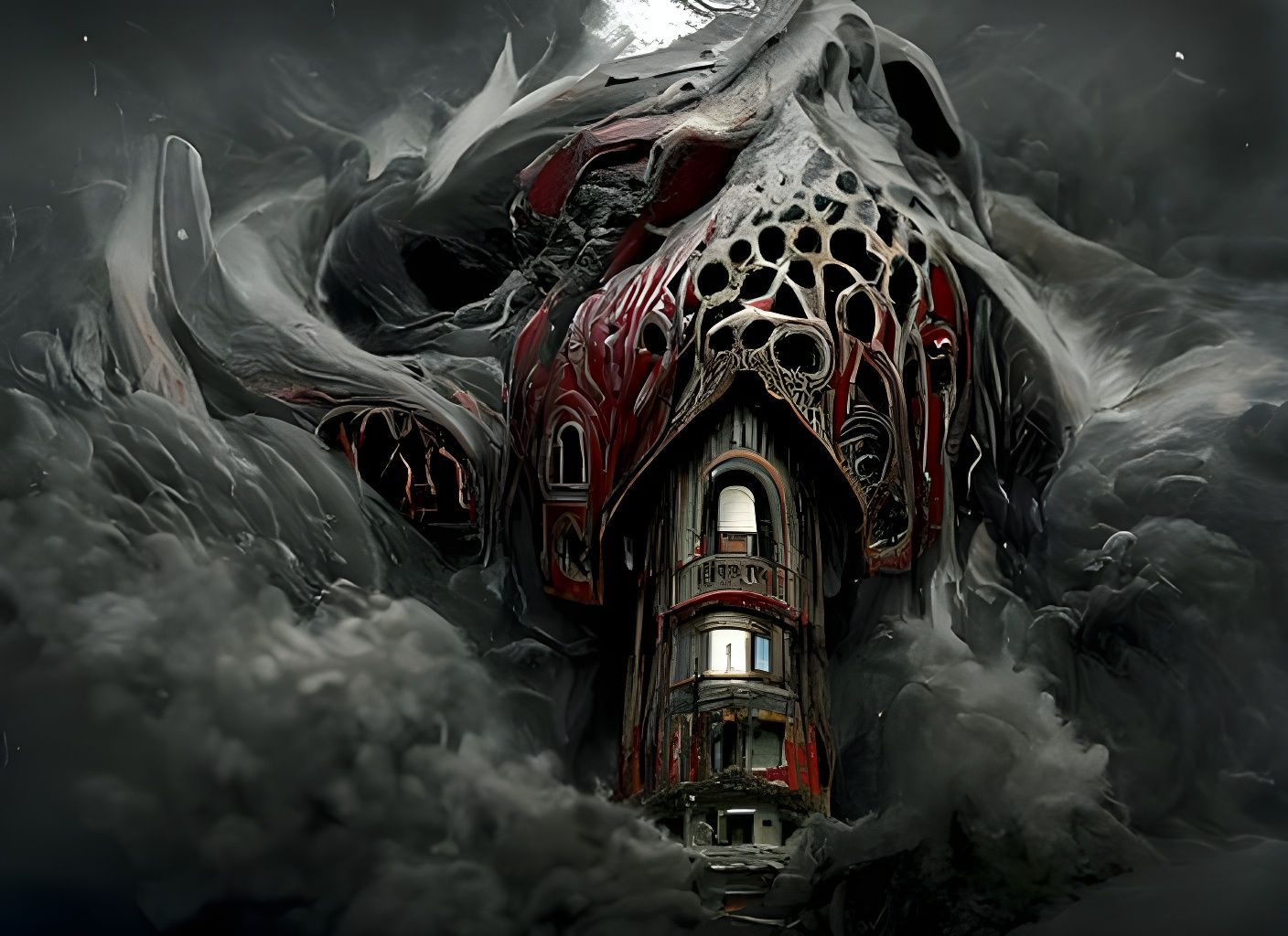 Spiraled Horror House in Gothic Art Nouveau Style