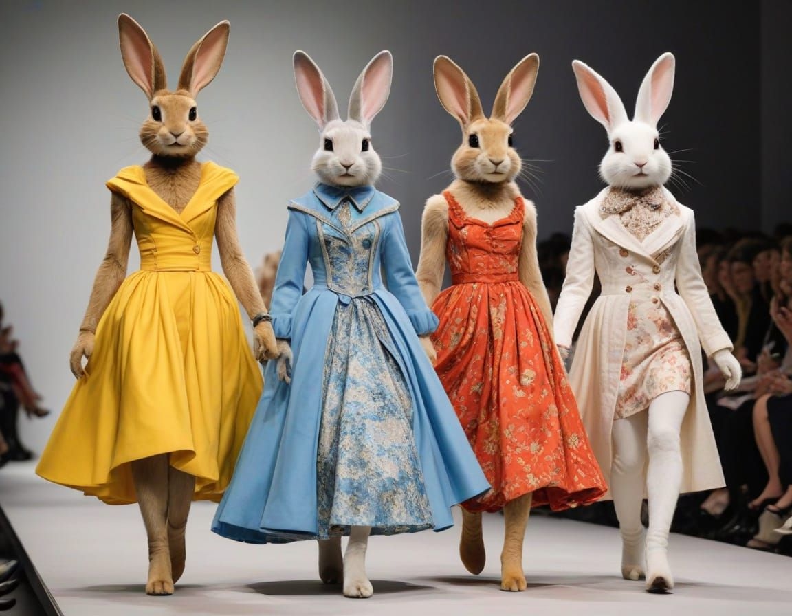 Anthropomorphic Rabbits Strut Exquisite Gowns