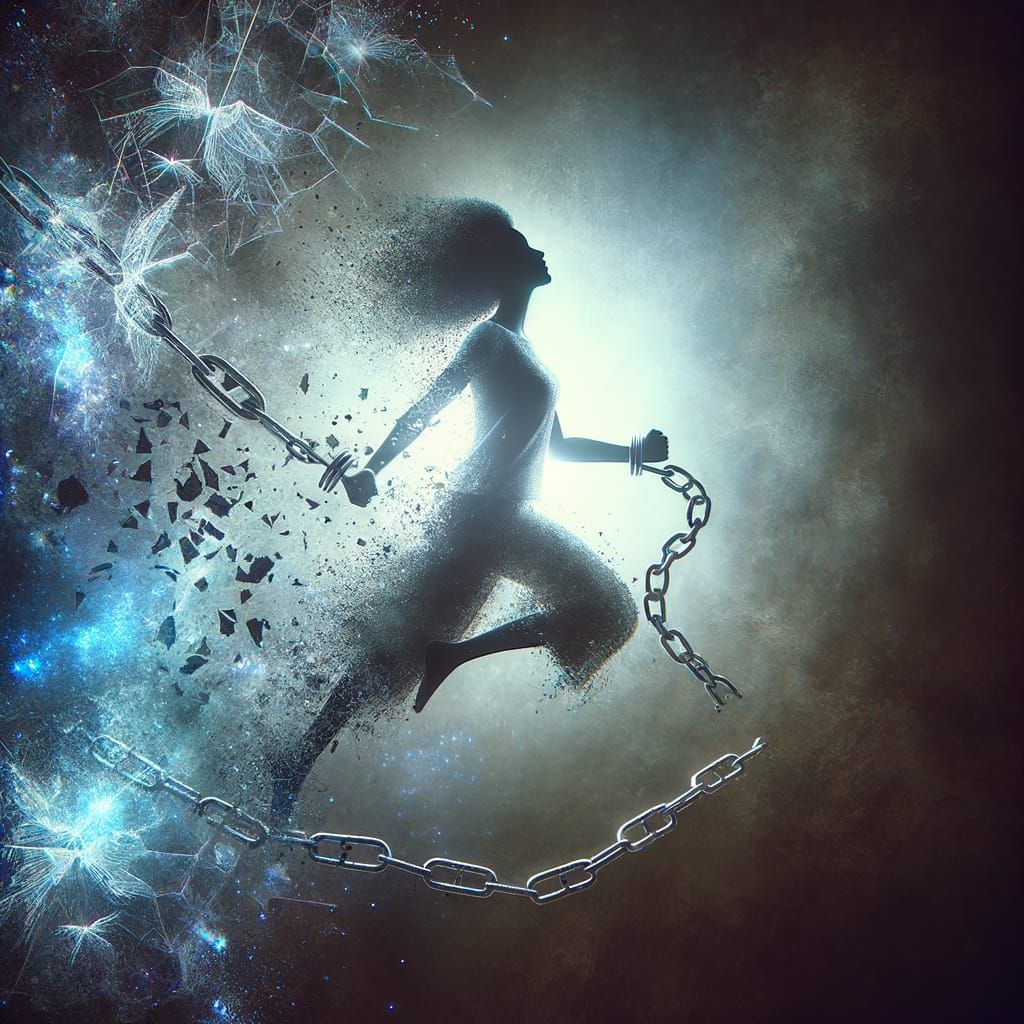 Empowered Woman Breaking Chains: Resilience and Freedom