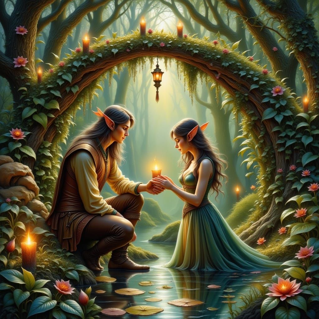 Ethereal Elves in Whimsical Woodland Scene