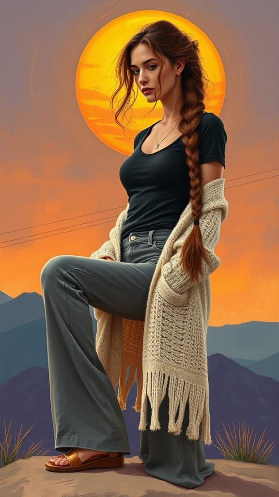 Woman in Modern Hippie Style Under Binary Sunset