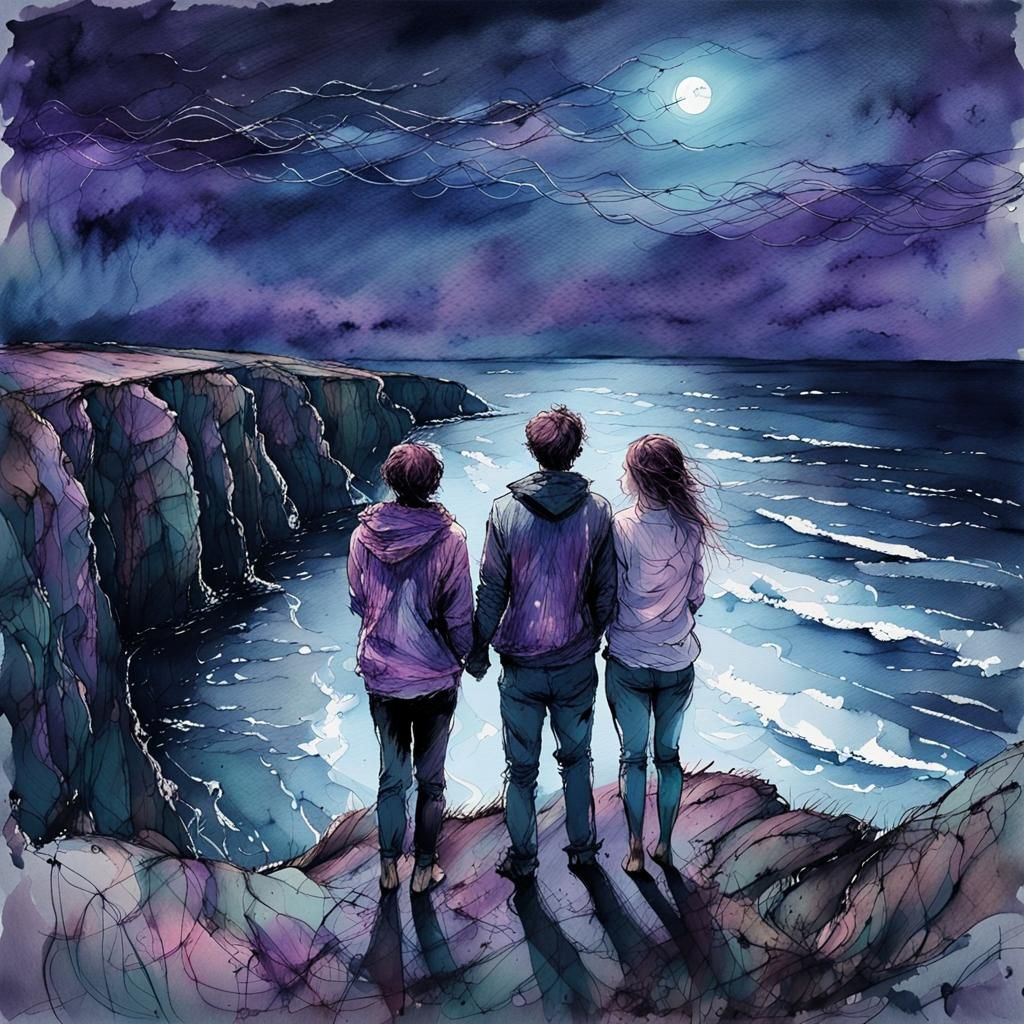 A Dreamy Couple's Moment on the Cliff's Edge under Starry Sk...