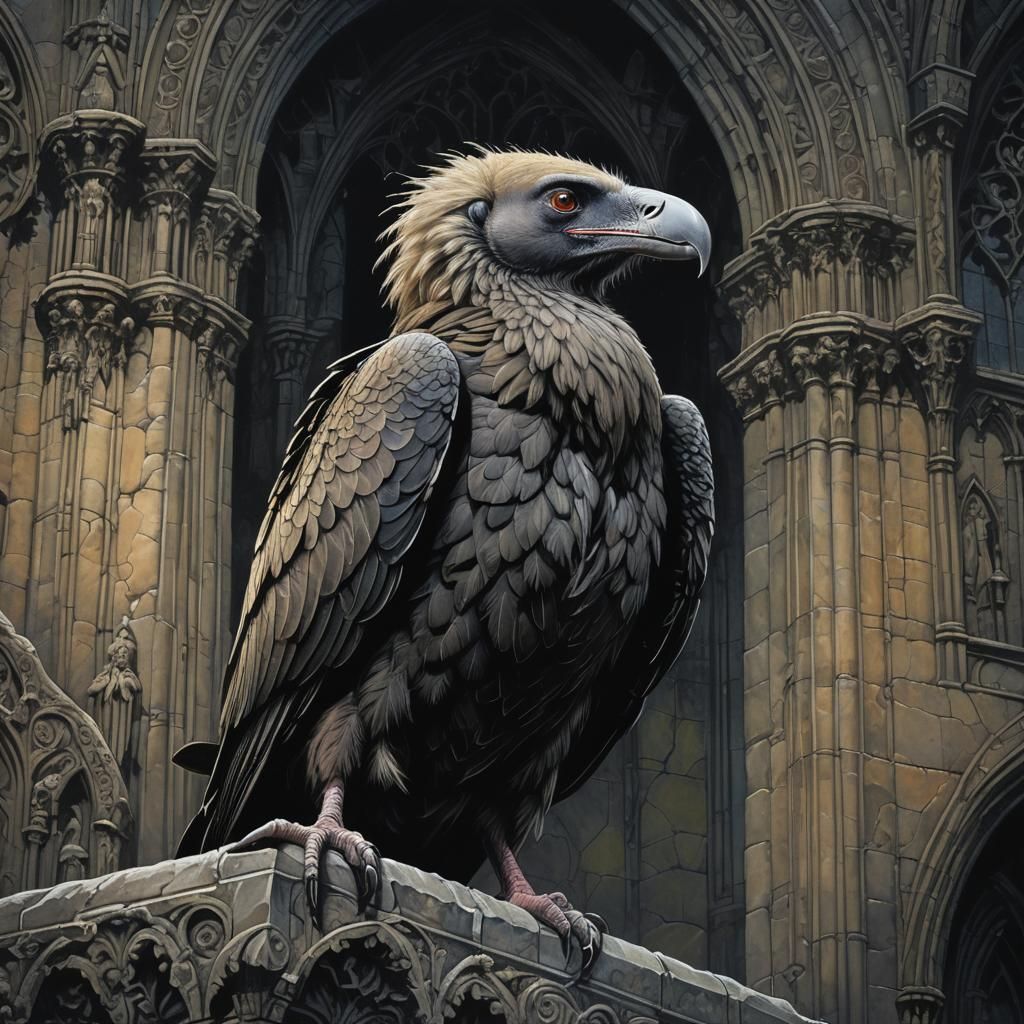 Gothic Cathedral Rat Vulture in Eerie Phosphorescent Glow