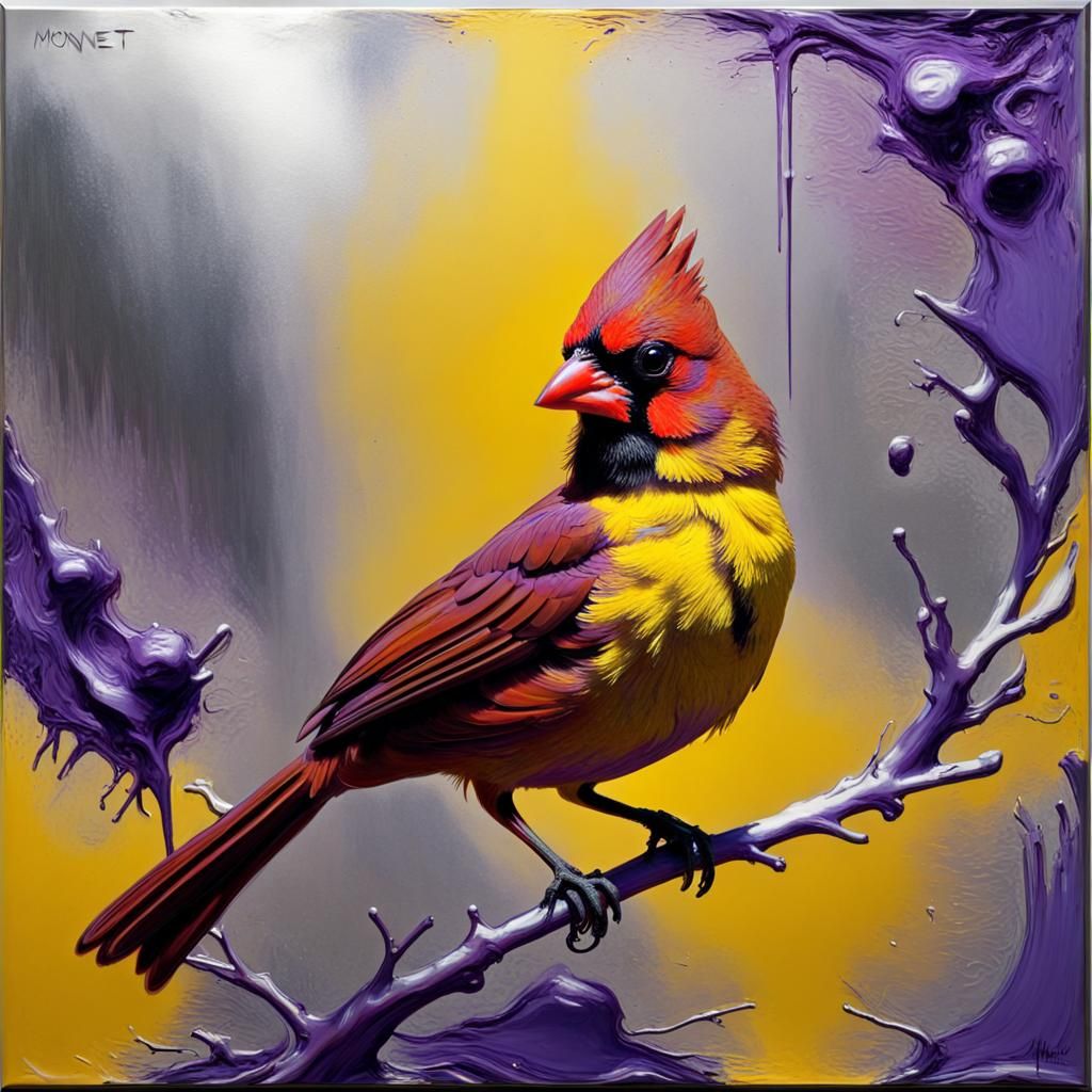 Cardinal Bird in Impressionistic Photorealism with Glitchcor...