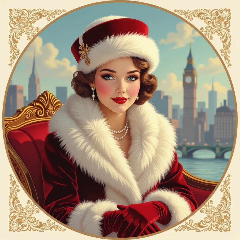 Elegant Girl in Golden Carriage, Velvet & Satin Style