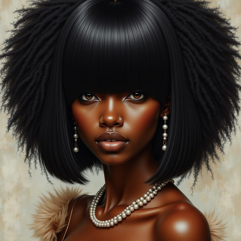 Black Woman with Afro and Pearl Jewelry