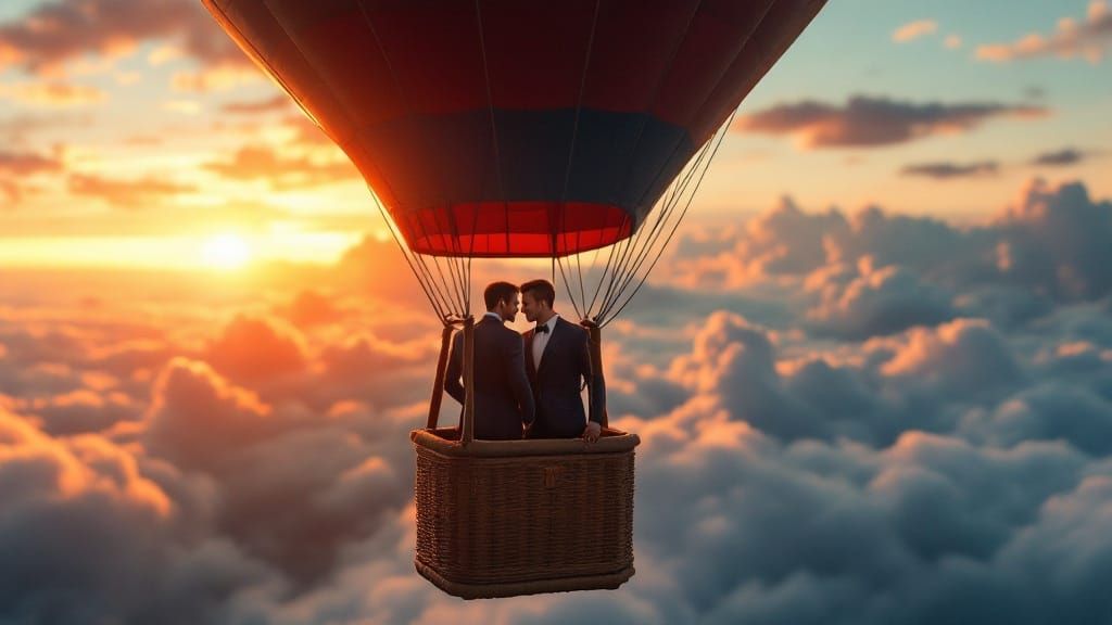 Ethereal Romantic Moment in a Hot Air Balloon