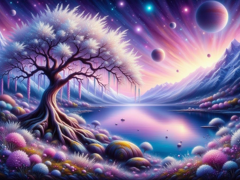 Ethereal Fantasy Landscape in Vibrant Spring Scenery