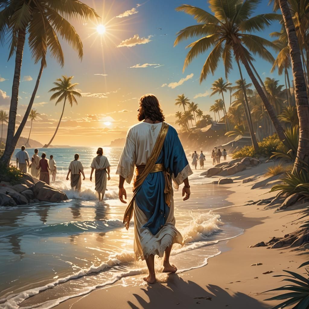 Jesus Walks on Water: Shoreside Fantasy Art