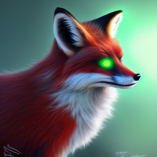 Anthropomorphic Fox with Glowing Eyes Digital Painting