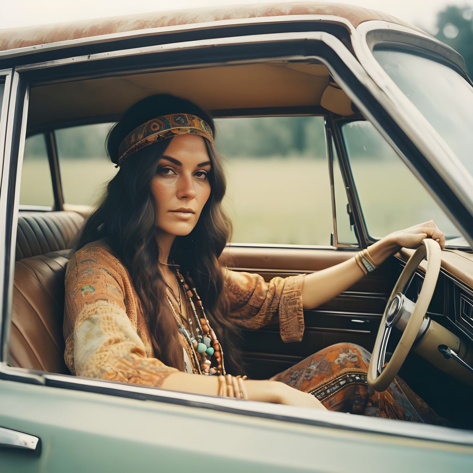 Feminine Portrait in Retro Automotive Elegance