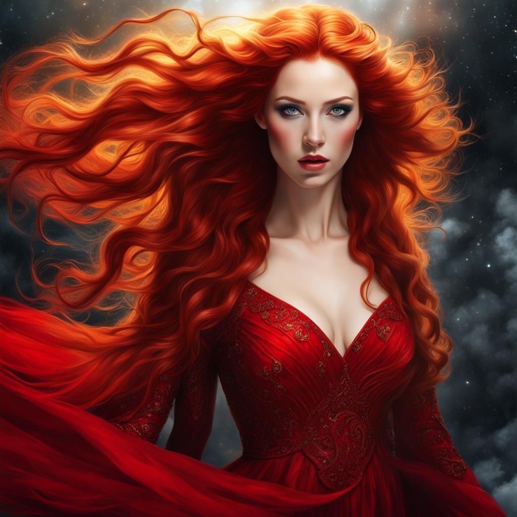 Fiery Redhead with Ice Powers in Klimt-Inspired Watercolor