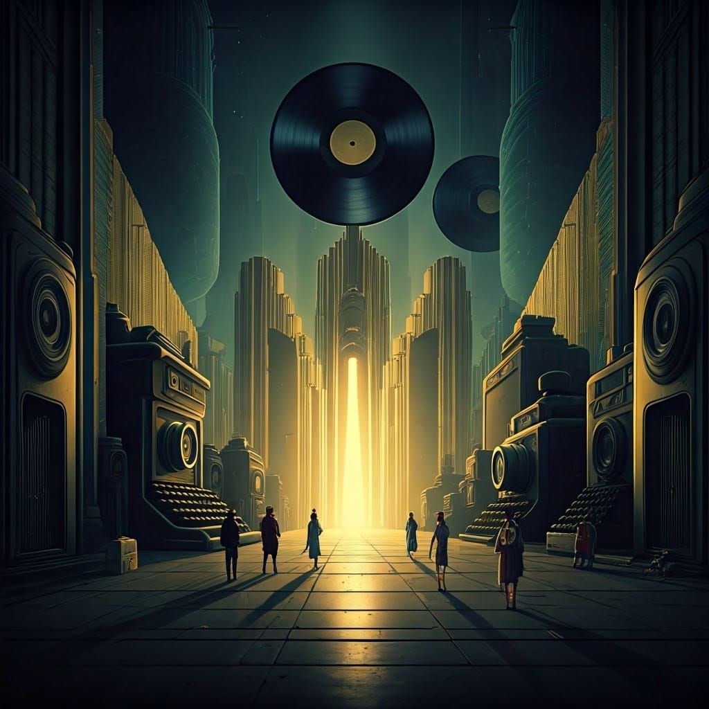 Tiny Adventurers Amidst a Metropolis of Oversized Art Deco I...