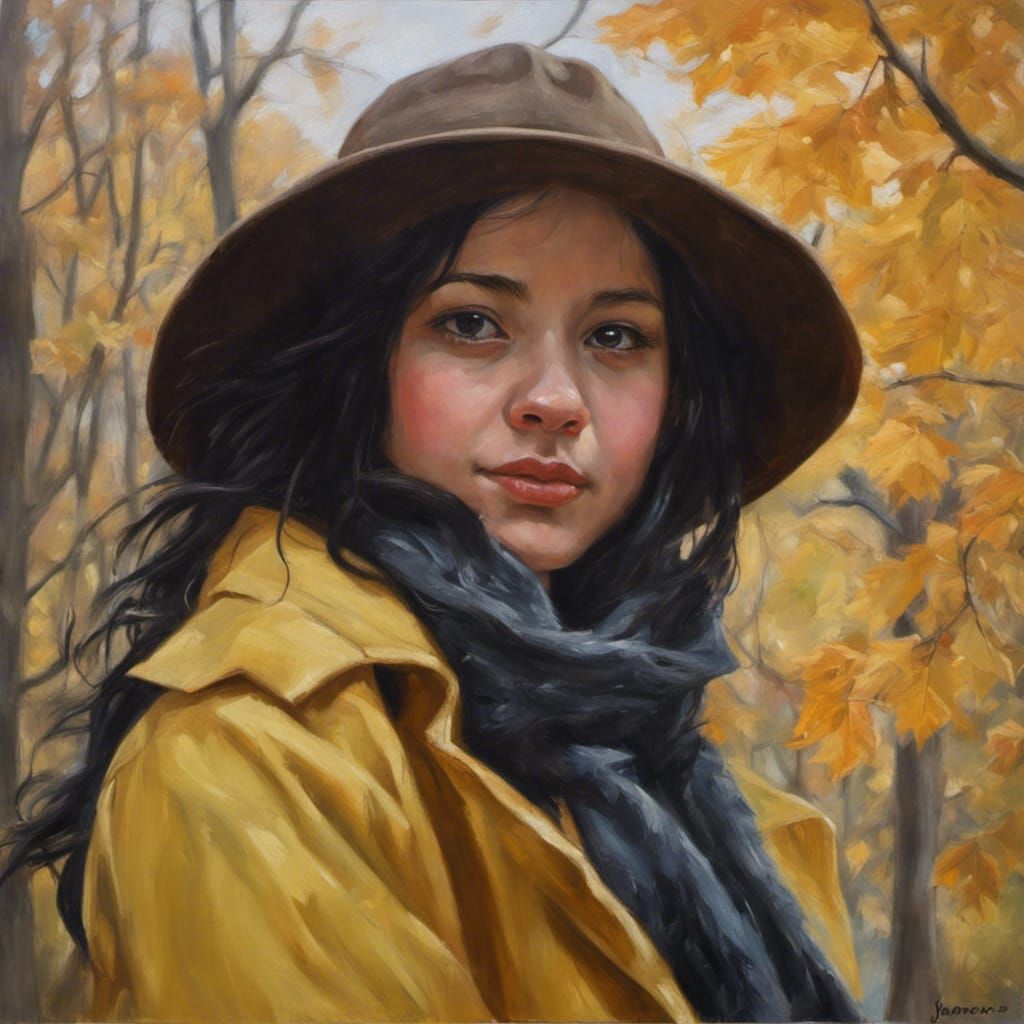 Autumn Girl Portrait in Hyperrealistic Oil Painting Style