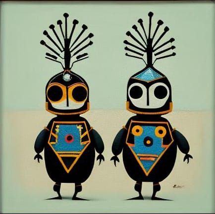 Cute Robots in Warli Painting Style