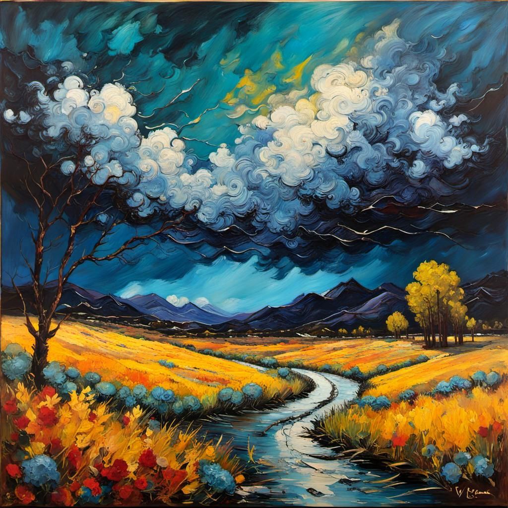 Violent Thunderstorm in Tachisme and Impasto Style