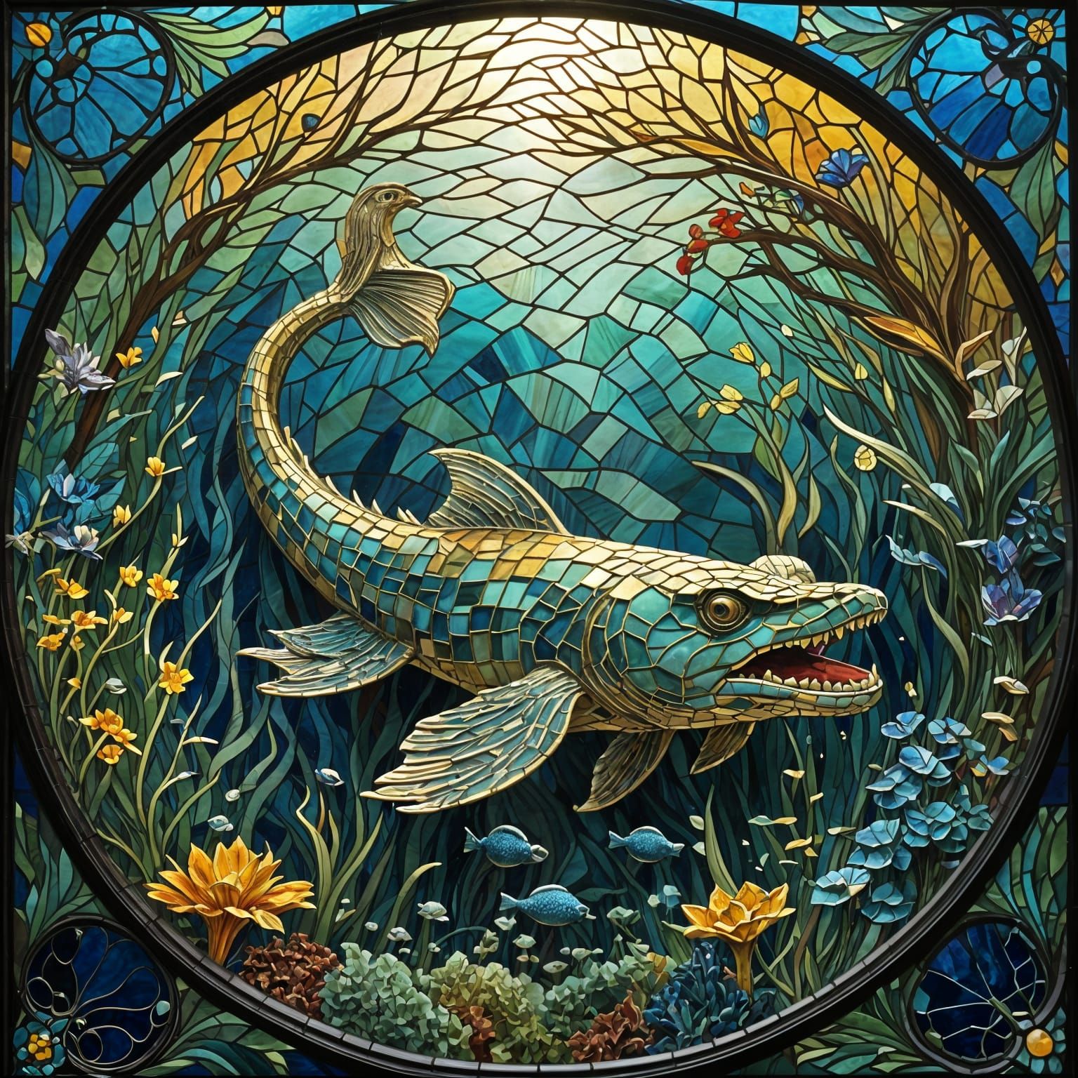 Majestic Mosaic Sea Monster Rises from the Ocean