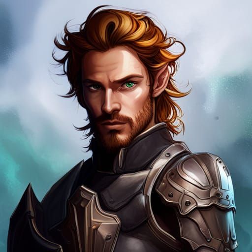 Armored Male Elf with Emerald Eyes, Hyperrealistic Art