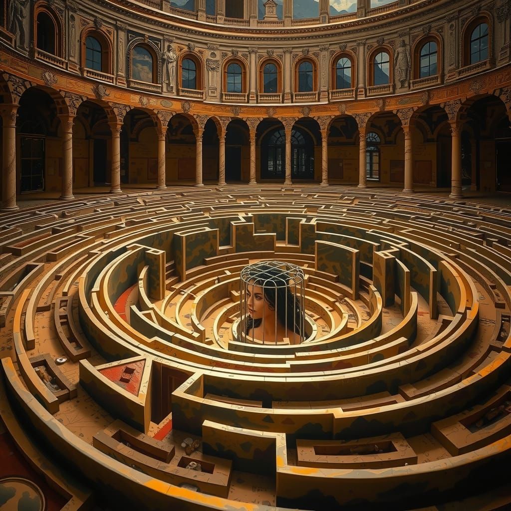 Fractal Labyrinths in Surrealist Style Oil Painting