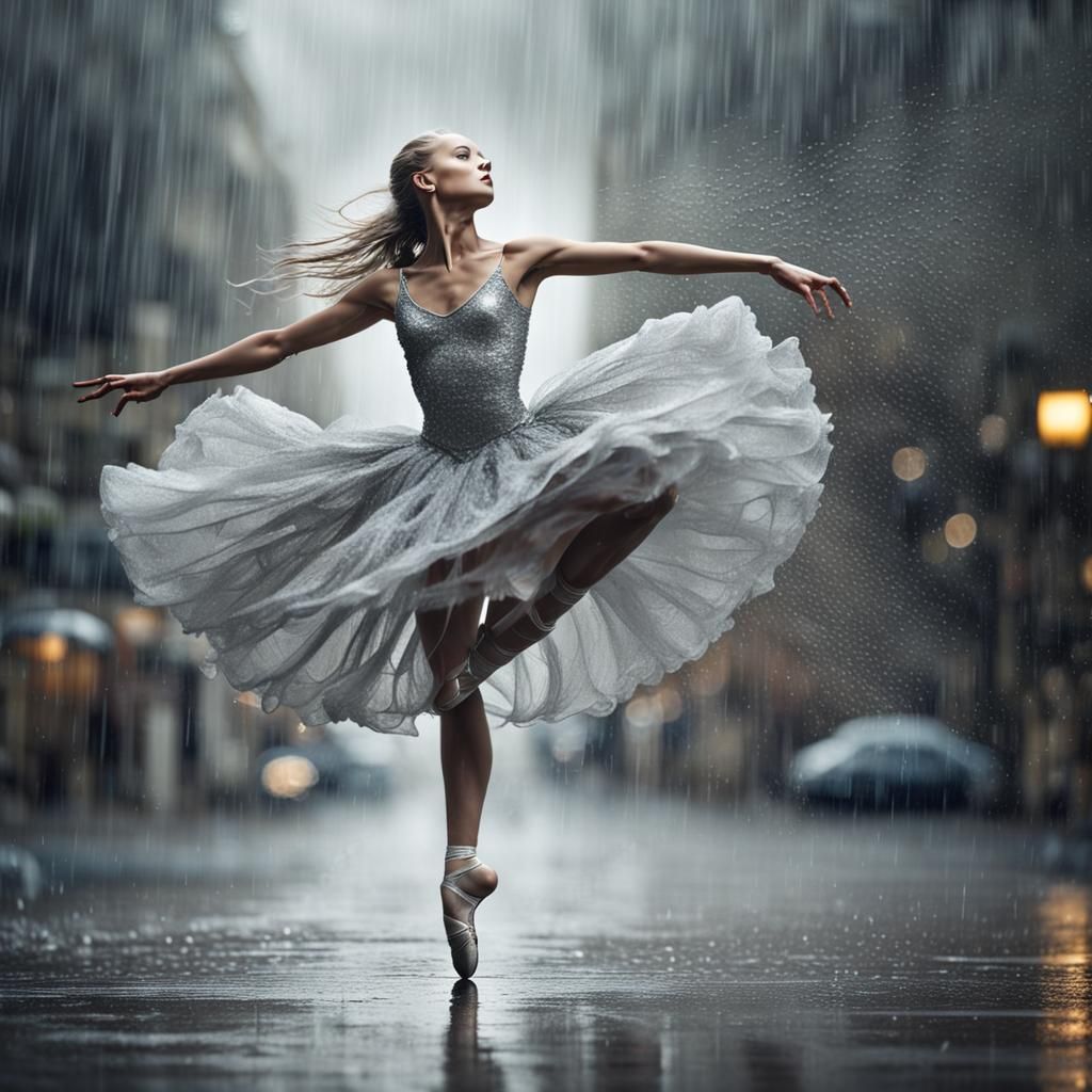 Surreal Silver Dancer En Pointe in the Rain