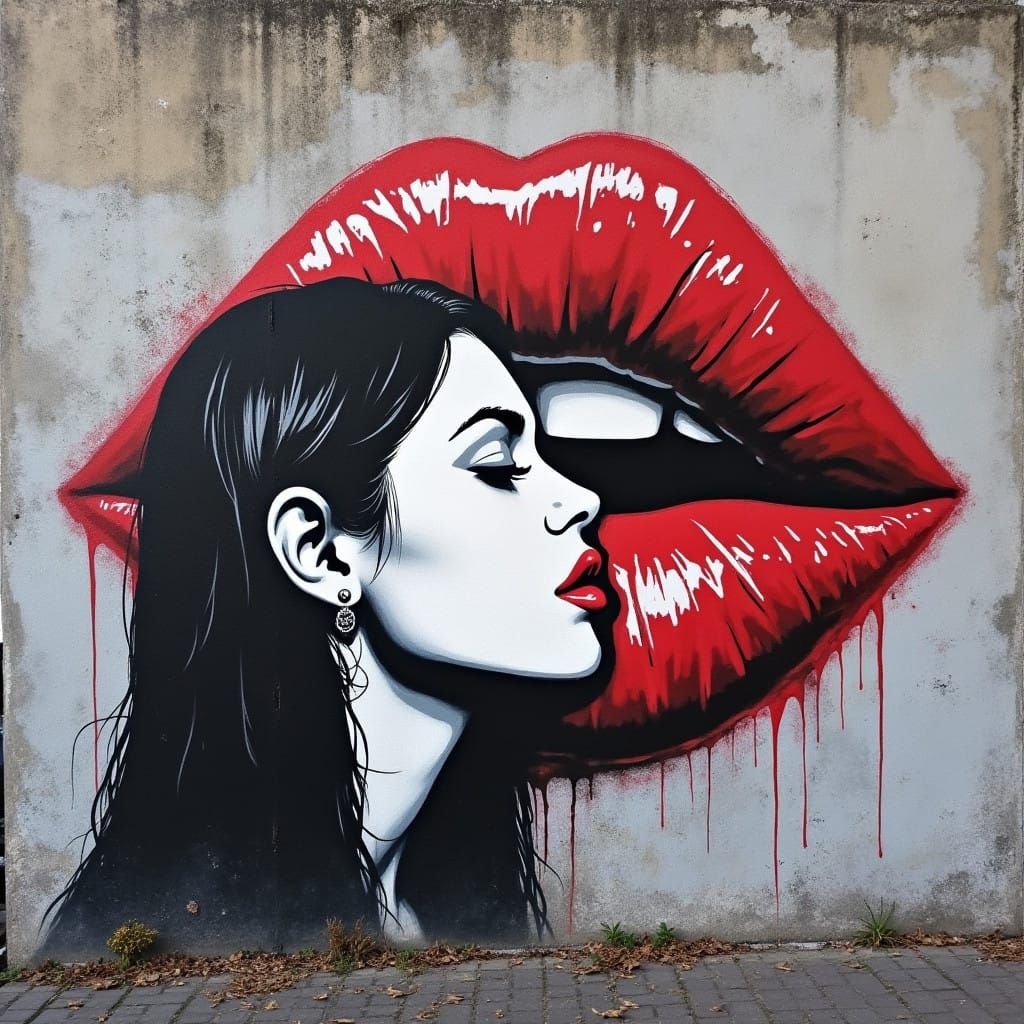 Urban Kiss in Street Art Style