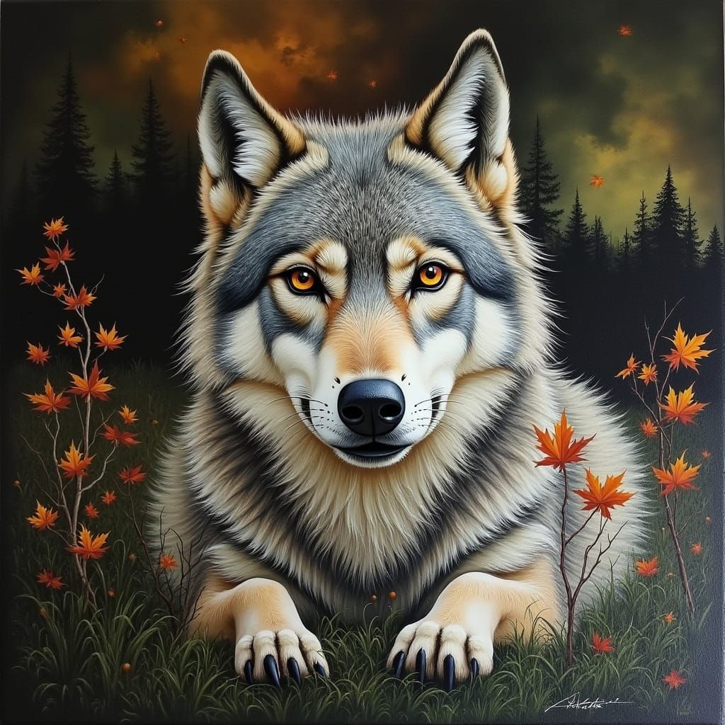 Autumn Masterpiece of a Grey Wolf in the Australian Forest