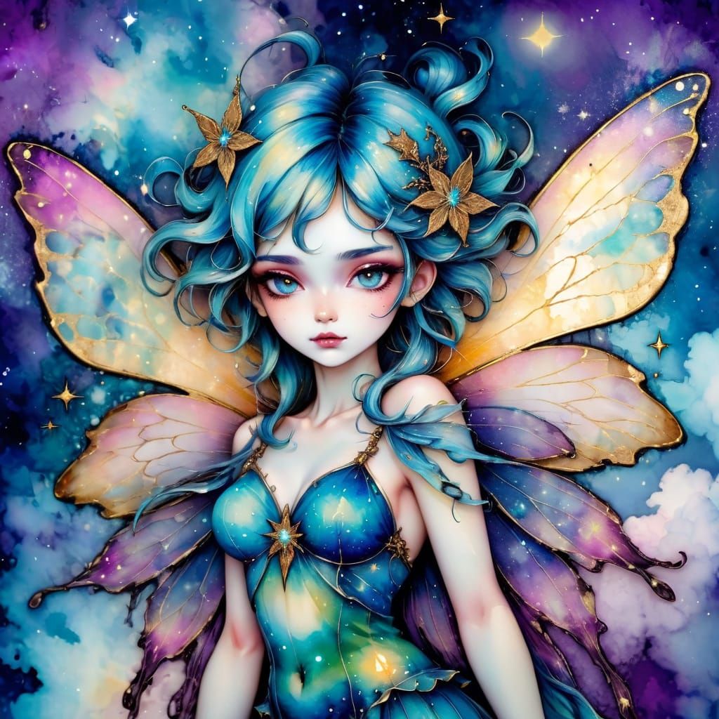 Grunge Cosmic Fairy in Weathered Vibrant Textures